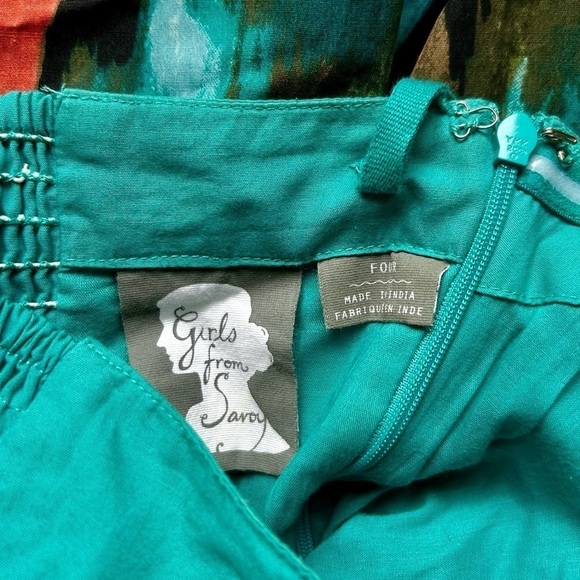 Anthropologie Girls From Savoy Teal Painted Ikat Strapless Dress Southwest Sz 4 - Picture 13 of 15